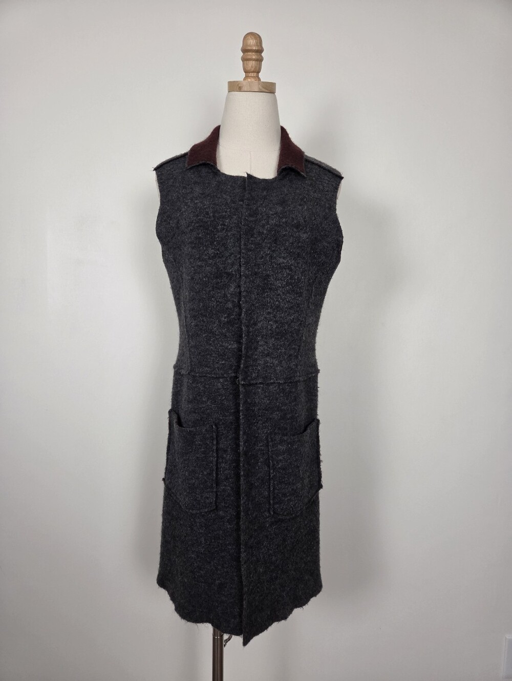 Anthropologie Moth Long Wool Vest Size XS Grey Soft Stretchy (c1) - Picture 2 of 14